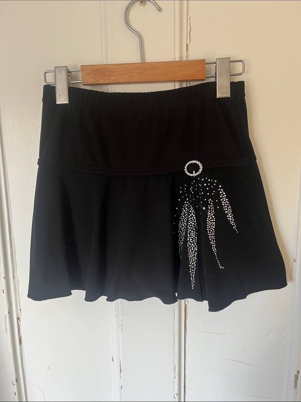 Black Women's A-Line Skirt with Rhinestone Accent